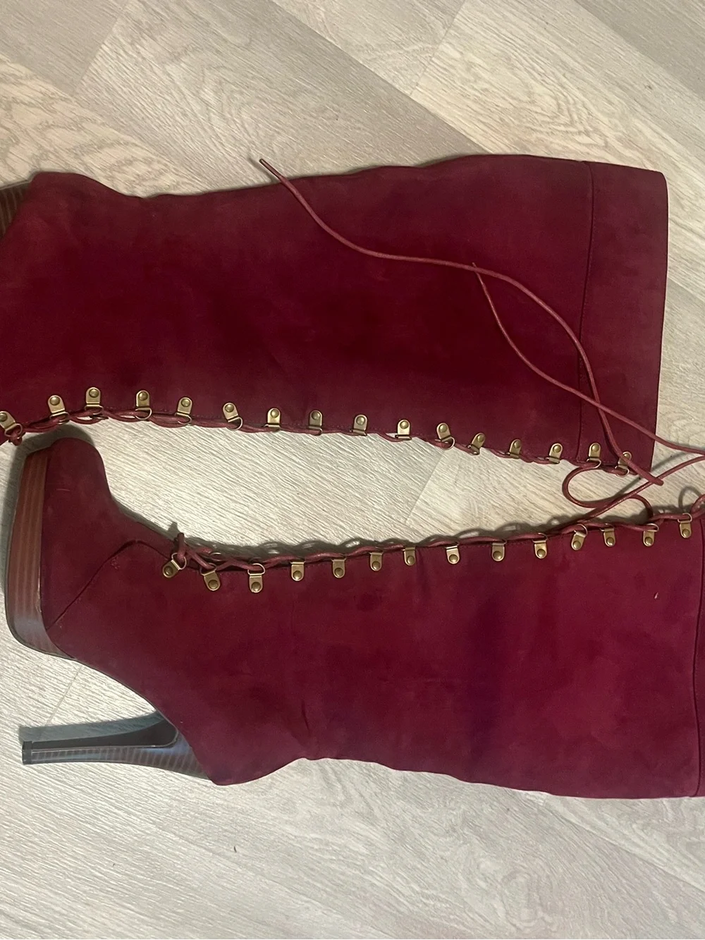 Women's Over-the-Knee Lace-Up Platform Boots in Burgundy witchy Fairycore